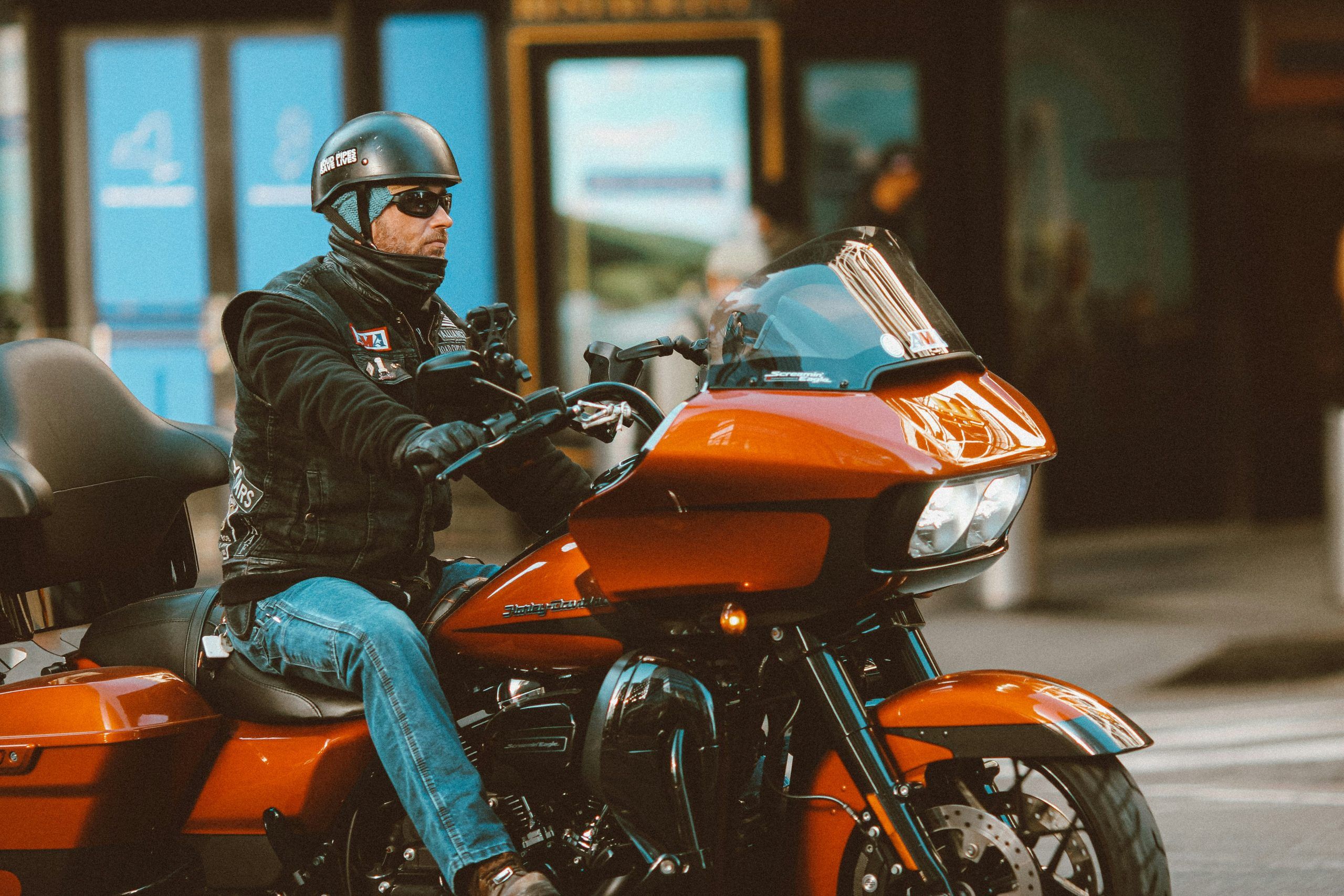 Man riding a Harley